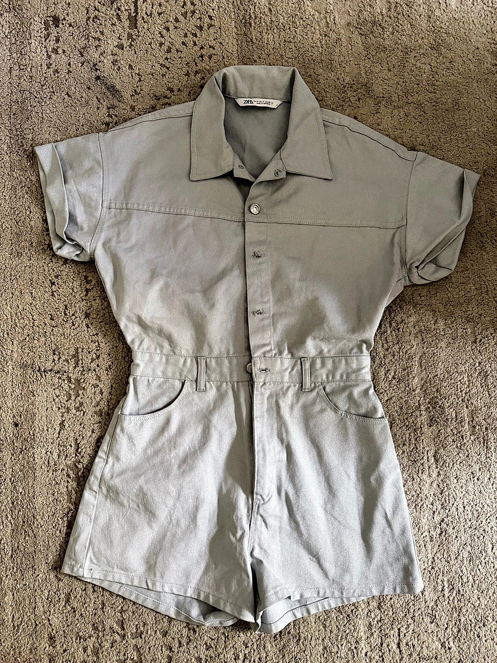 Zara light blue-gray shimmery denim romper